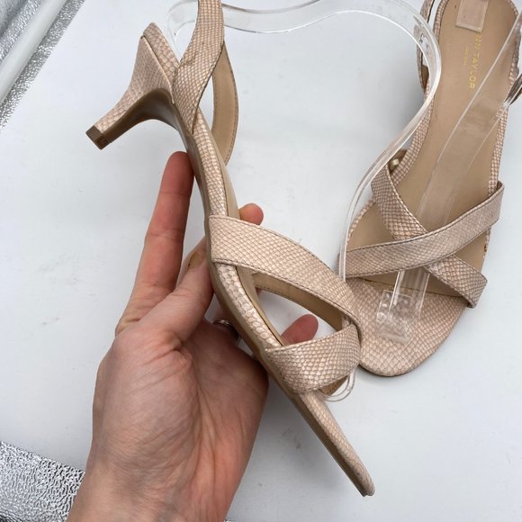 Ann Taylor Kitten Heel Strappy Sandals 8 M Pink Faux Snakeskin Dressy NEW Pastel - Picture 4 of 9